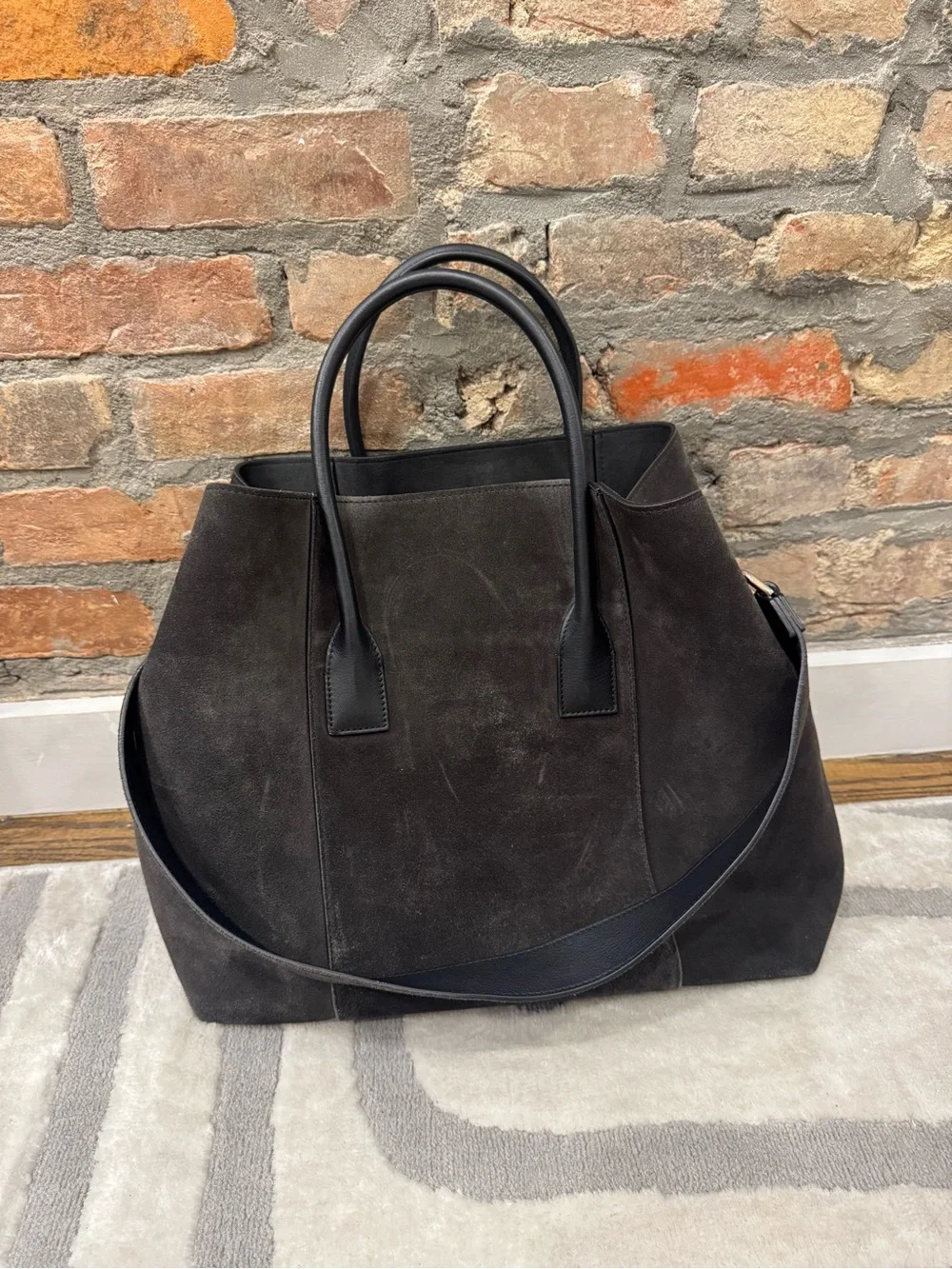 Aerin Dark Gray Suede Mini Weekender Bag